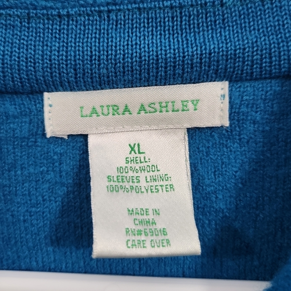 Laura Ashley blue wool full zip regal coat pockets regencycore old money XL - Picture 8 of 9
